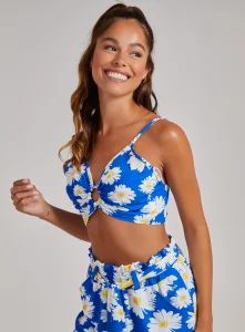 Daisy Print Tie Back Crop Top Blue