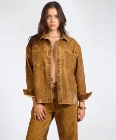 Daria Flocked Denim Shacket - Burnt Tobacco, MED Daria Flocked Denim Shacket - Burnt Tobacco, MED