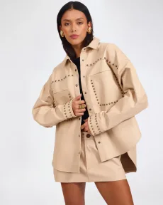 Daria Studded Leather Shacket - Tan, LRG Daria Studded Leather Shacket - Tan, LRG
