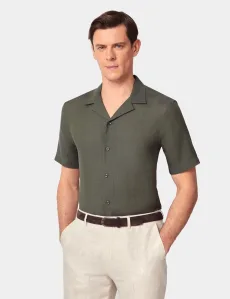 Dark Green Linen Shirt Short Sleeve Plain Men's Dark Green Linen Shirt Short Sleeve Plain Men's