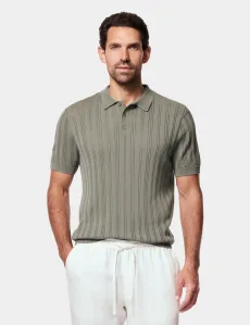 Dark Sage Premium Pointelle Stripe Polo Shirt Sage Green Cotton Plain Men's Dark Sage Premium Pointelle Stripe Polo Shirt Sage Green Cotton Plain Men's
