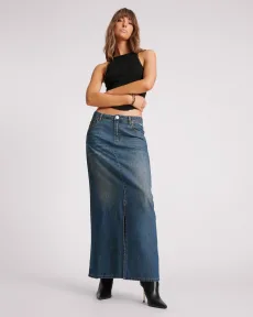 Denim Low Waist Column Skirt - Used Blue Size 23 Denim Low Waist Column Skirt - Used Blue Size 23