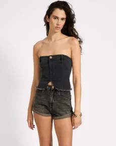 Denim Strapless Tube Top - Black, SML Denim Strapless Tube Top - Black, SML