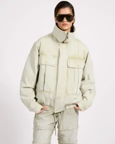 Denim Utility Puffer Jacket - Antique Stone, SML Denim Utility Puffer Jacket - Antique Stone, SML