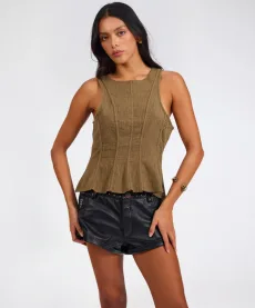 Desert Muse Peplum Tank Top - Khaki, MED Desert Muse Peplum Tank Top - Khaki, MED