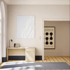 Desk in Beige with Doors and Drawers Desk in Beige with Doors and Drawers