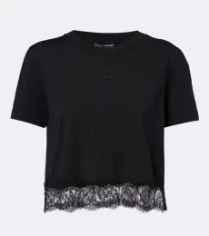 DG lace-trimmed cotton-blend T-shirt