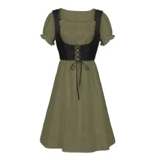 Dirndl Women's Wrap Dress Vintage Dress with Square Neck and Short Sleeves for Oktoberfest, Green, XXL Dirndl Women's Wrap Dress Vintage Dress with Square Neck and Short Sleeves for Oktoberfest, Green, XXL