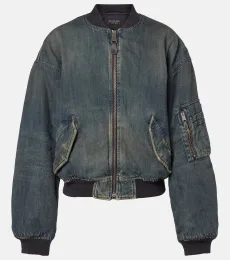 Distressed denim bomber jacket Distressed denim bomber jacket