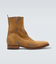 Distressed suede ankle boots