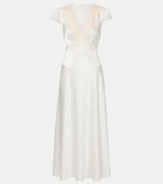 Dôen Coraline lace-trimmed silk midi dress Dôen Coraline lace-trimmed silk midi dress