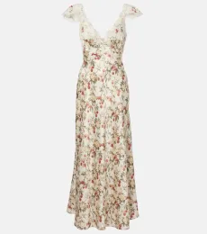 Dôen Robe midi Fiona en soie et dentelle Dôen Robe midi Fiona en soie et dentelle