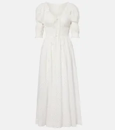 Dôen Vestido midi Ischia de algodón fruncido con lunares Dôen Vestido midi Ischia de algodón fruncido con lunares