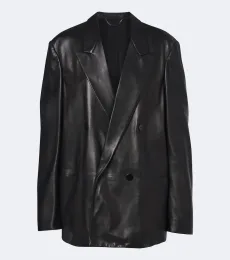 Double-breasted leather jacket