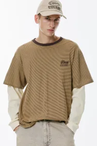 Double-Sleeve Striped T-Shirt - Brown