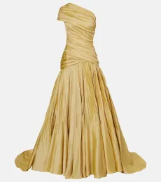 Draped one-shoulder taffeta gown Draped one-shoulder taffeta gown
