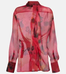 Draped printed silk blouse