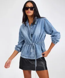 Drawstring Denim Shirt - Washed Blue, SML Drawstring Denim Shirt - Washed Blue, SML