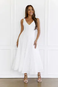 Effortless Charm Embroidered V-Neck Maxi Dress White Effortless Charm Embroidered V-Neck Maxi Dress White