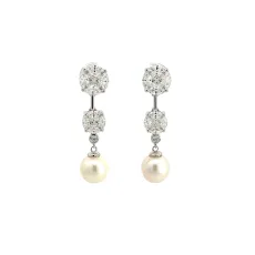 Elegant Pearl and CZ Silver Earrings