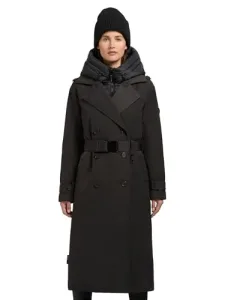 Elena-YM Women's Winter Warm Trench Coat with Waist Belt and Removable Collar XS-XXL, Space Grey, L
