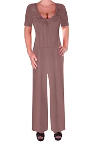 Elina Ladies Lace Crochet All in One Womens Jumpsuit Playsuit Palazzo Trousers Top Plus Size 26-28