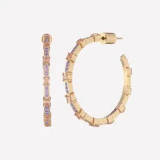 Elisa Gold Hoop Earrings - 18k Gold Plated Lavender Elisa Gold Hoop Earrings - 18k Gold Plated Lavender
