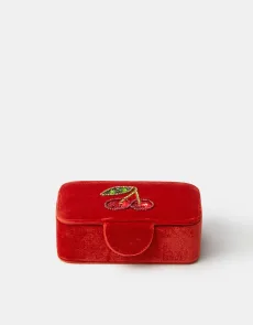 Embellished Cherry Velvet Jewellery Box