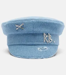 Embellished distressed denim newsboy hat Embellished distressed denim newsboy hat