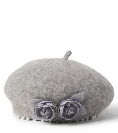 Embellished floral-applique felt beret Embellished floral-applique felt beret