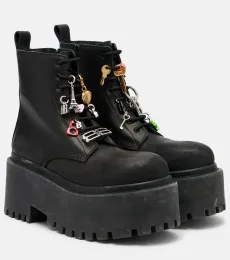 Embellished leather platform combat boots Embellished leather platform combat boots