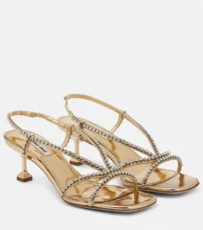 Embellished metallic leather sandals Embellished metallic leather sandals