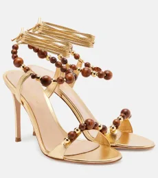 Embellished metallic leather slingback sandals Embellished metallic leather slingback sandals