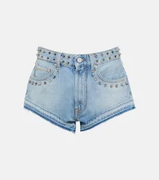 Embellished mid-rise denim shorts Embellished mid-rise denim shorts
