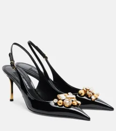 Embellished patent leather slingback pumps Embellished patent leather slingback pumps