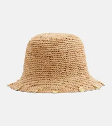 Embellished raffia bucket hat
