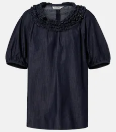 Embellished ruffled denim blouse Embellished ruffled denim blouse
