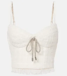 Embellished tweed crop top