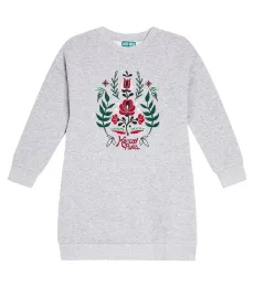 Embroidered cotton jersey sweatshirt dress