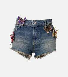 Embroidered denim short Embroidered denim short