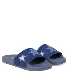 Embroidered denim slides Embroidered denim slides