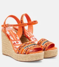 Embroidered floral espadrille wedges