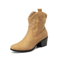 Embroidered Low Heel Cowgirl Ankle Boots Embroidered Low Heel Cowgirl Ankle Boots