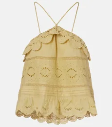 Embroidered ruffled halterneck cotton top Embroidered ruffled halterneck cotton top