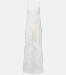 Embroidered semi-sheer cotton maxi dress Embroidered semi-sheer cotton maxi dress