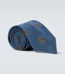 Embroidered silk tie