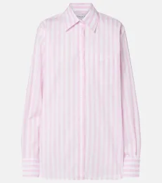 Embroidered striped oversized cotton poplin shirt Embroidered striped oversized cotton poplin shirt
