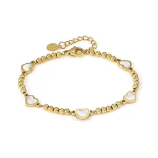 Emosfere Gold Five Mother of Pearl Heart Beaded Stainless Steel Necklace