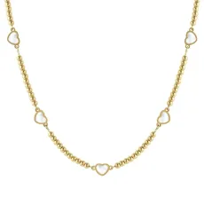 Emosfere Gold Five Mother of Pearl Heart Rich Beaded Stainless Steel Necklace