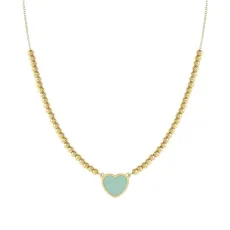Emosfere Gold Green Heart Beaded Stainless Steel Necklace